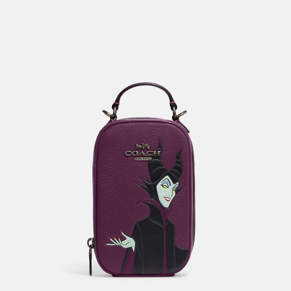 NWT Disney X Coach Maleficent Eva Phone Crossbody Bag and Maleficent Bear Charm